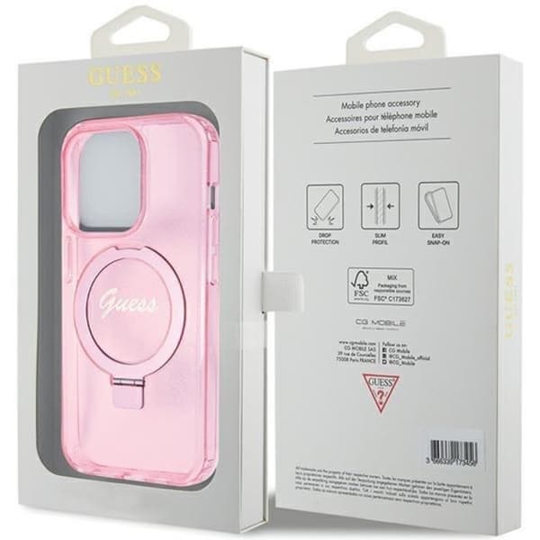 Guess iPhone 15 Pro Max -puhelinkotelo Magsafe Script Glitter Rosa