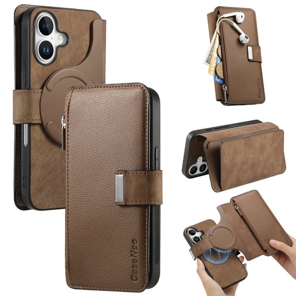 CASENEO MW-02 iPhone 16 Plus Plånboksfodral Konstläder - Brun