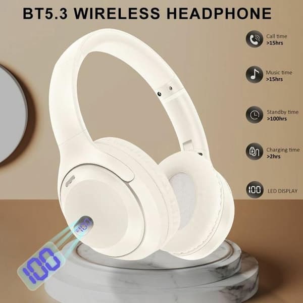 Over-Ear Trådlösa Hörlurar Bluetooth Stöd för TF-Kort - Vit Vit