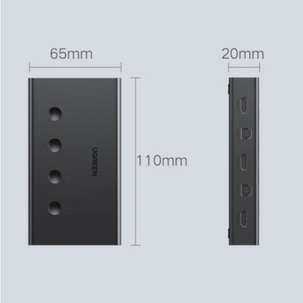 Ugreen 4-porttinen HDMI KVM -kytkin - musta