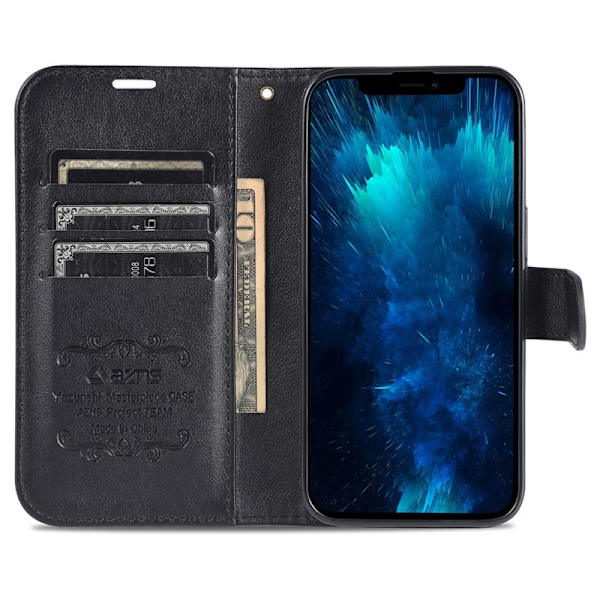 AZNS iPhone 15 Pro Max Plånboksfodral Konstläder - Svart