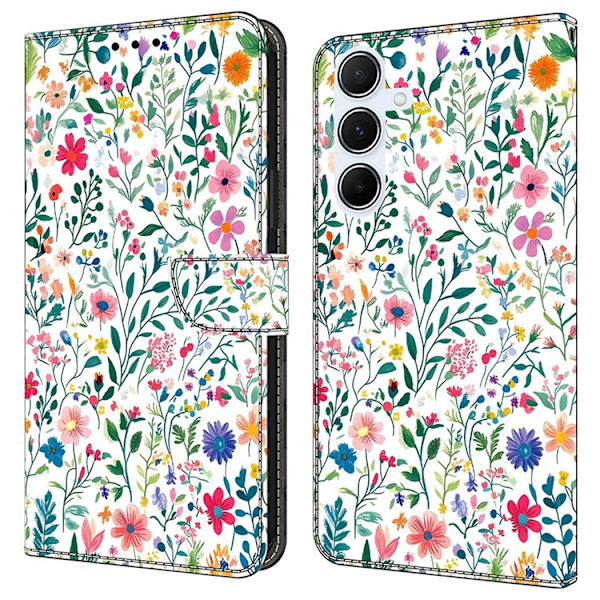 Galaxy A17 5G Konstläder Plånboksfodral Pattern Printing - Small Flowerbed Vit