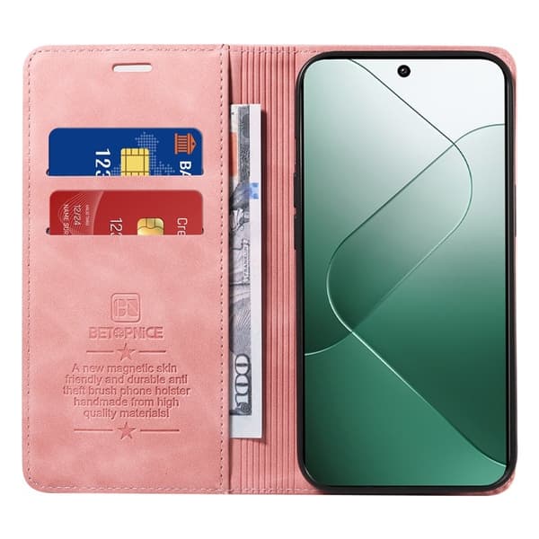 BETOPNICE 003 för Xiaomi 14 Plånboksfodral RFID-Skydd - Bokstil - Rosa