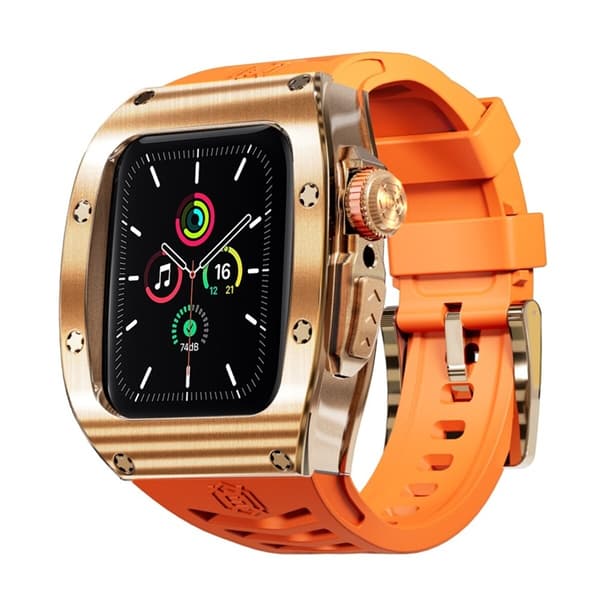 SHELLBOX Apple Watch 44mm Armband Silikon Metal - Orange/Rosa Orange