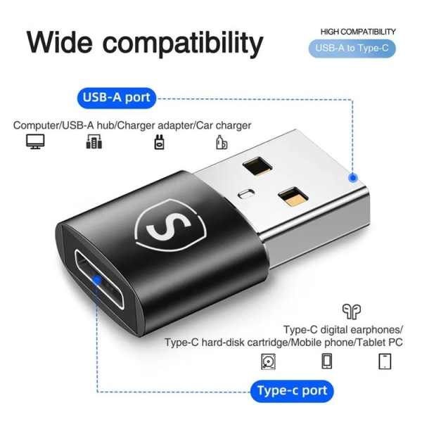 [2-Pack] SiGN Adapter USB-A till USB-C - Musta