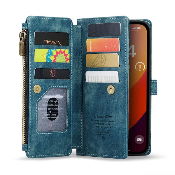 CASEME Konstläder Plånboksfodral för iPhone 16 Pro Max med Rem - Blå