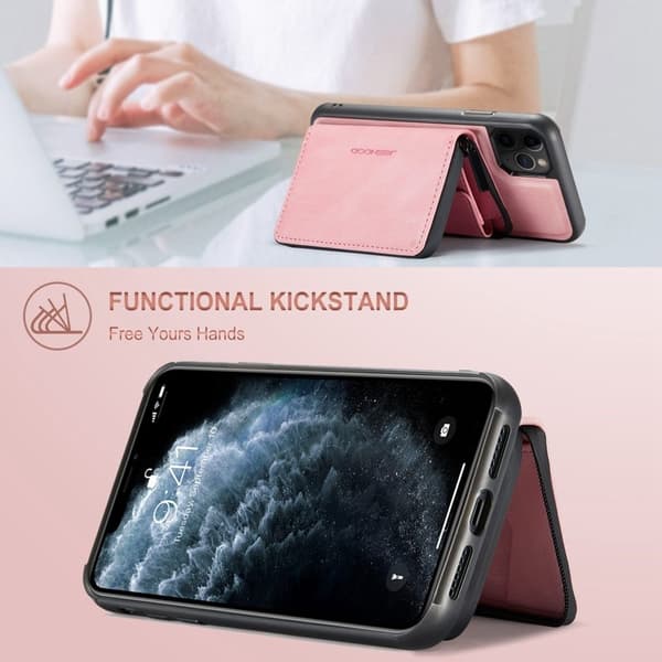 JEEHOOD Mobilskal till iPhone 11 Pro Max Konstläder TPU Magnetisk Rosa