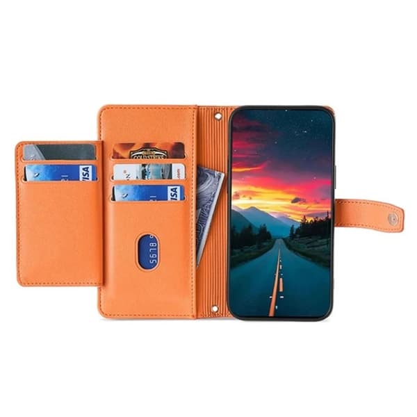 Galaxy S25 Plus Konstläder Plånboksfodral med 2 Rem - Orange Orange