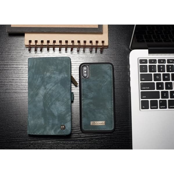 CASEME Detachable 2-in-1 KonstLäder Plånboksfodral Mobilskal iPhone X - Grön