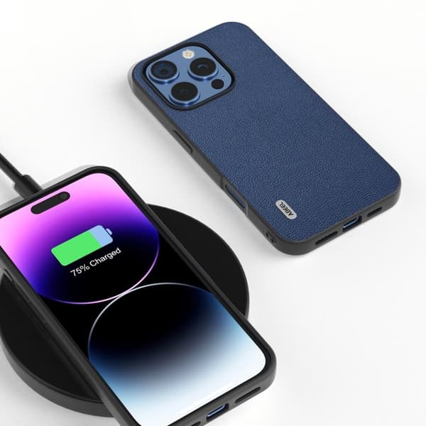ABEEL Mobilskal till iPhone 16 Pro Äkta Läder Coated PC+TPU - Blå