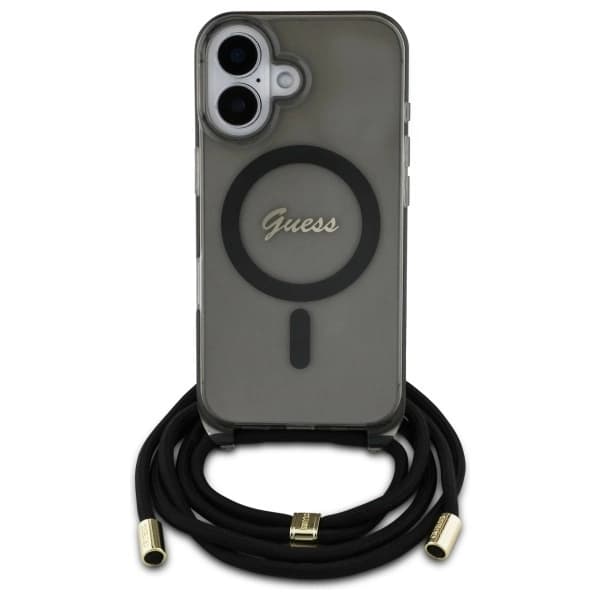 Guess Telefontaske til iPhone 16 MagSafe Crossbody Cord Script - Sort Black
