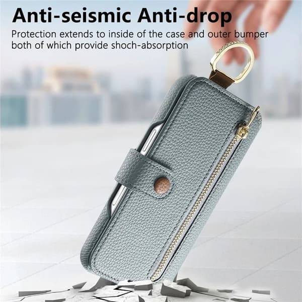 iPhone 17 Pro Konstläder Plånboksfodral RFID-Skydd Zipper - Blå Blå