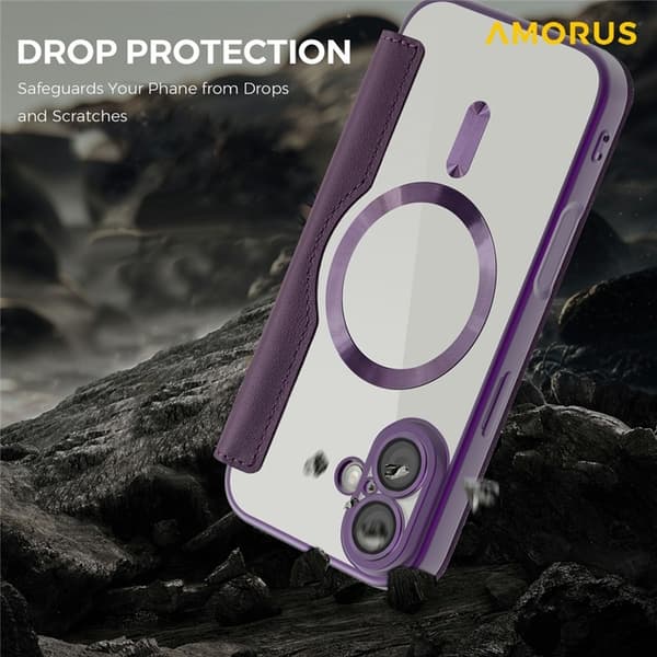 AMORUS iPhone 17 Plånboksfodral MagSafe RFID-Skydd - Lila Lila