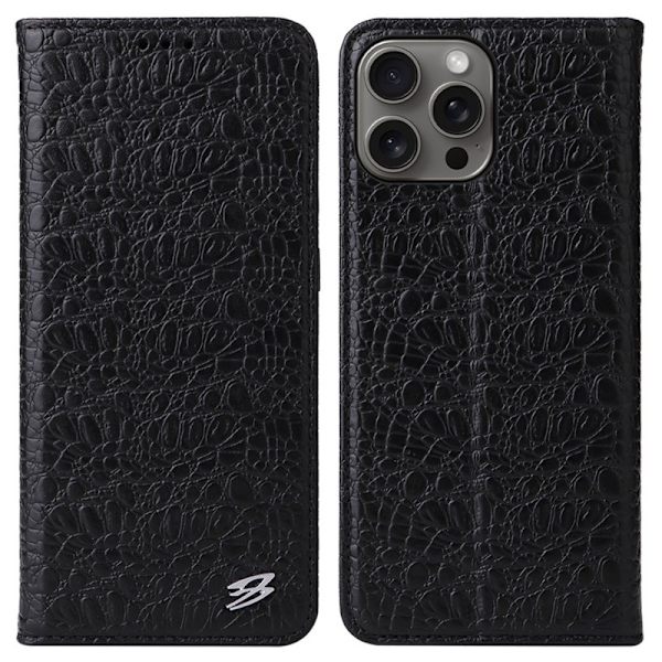 FIERRE SHANN iPhone 16 Pro Max Plånboksfodral Äkta läder - Svart