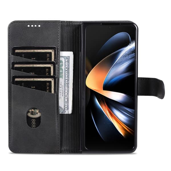 AZNS Samsung Galaxy Z Fold4 Plånboksfodral Konstläder - Svart
