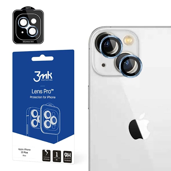3MK iPhone 15 Plus härdat glas Kameraskydd - Blå