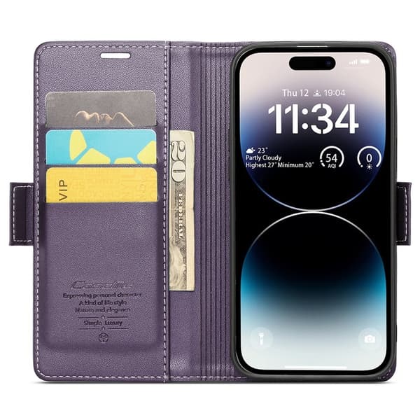 CASEME Plånboksfodral Konstläder för iPhone 15 Pro Max - Lila