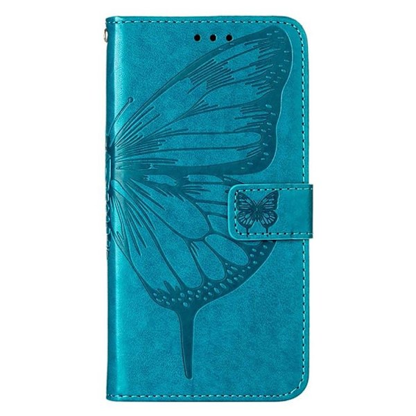 iPhone 14 Pro Max Plånboksfodral Butterfly Flower Imprinted - Blå