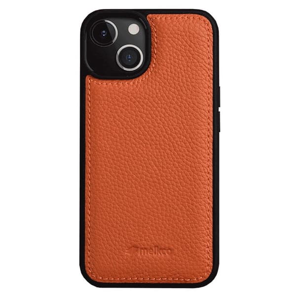 MELKCO Mobilskal till iPhone 15 Äkta Läder + PC Stötsäkert - Orange