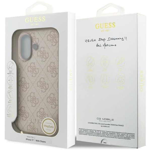 Guess telefontaske til iPhone 17 MagSafe 4G Charms Collection - Lyserød Rosa