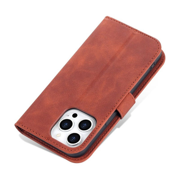AZNS iPhone 15 Pro Plånboksfodral Ställ Konstläder - Brun