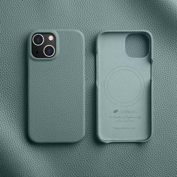 MELKCO Mobilskal till iPhone 14 Äkta Läder + PC MagSafe Kompatibel - Blå