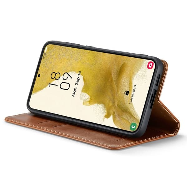 FIERRE SHANN för Samsung Galaxy S23 Plånboksfodral Konstläder - Brun