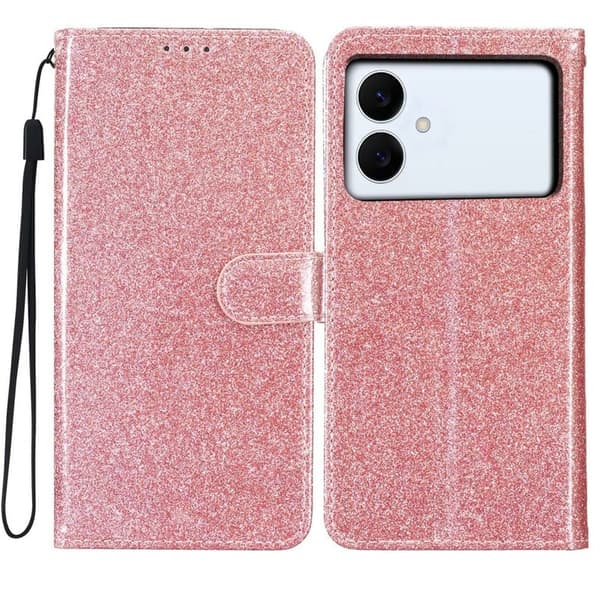 Samsung Galaxy S26 Edge Plånboksfodral Glitter AntiScratch Konstläder Roséguld