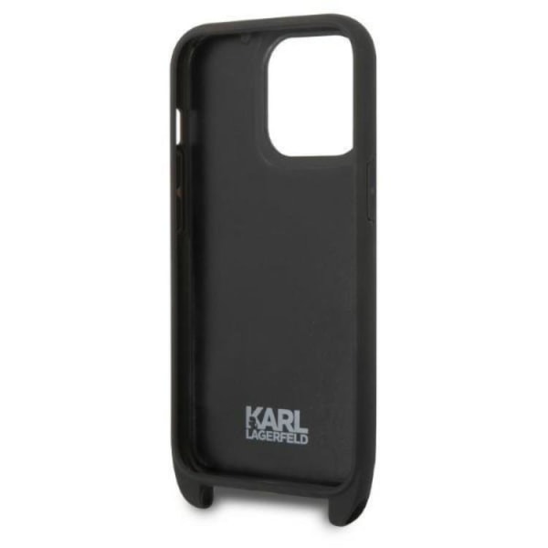 Karl Lagerfeld iPhone 14 Pro -kotelo, jossa on Ikonik Patch -kaulakoru - Musta