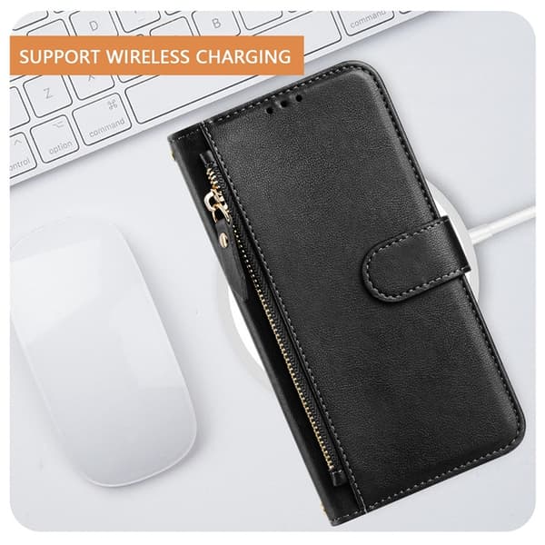 iPhone 16 Pro Plånboksfodral Zipper Pocket Läder - Svart Svart