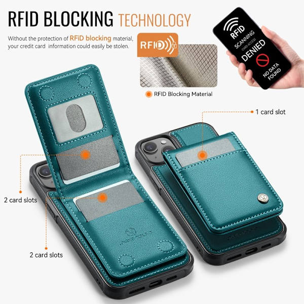 JEEHOOD J06 Mobilskal till iPhone 14 Plus Läder MagSafe RFID Blå