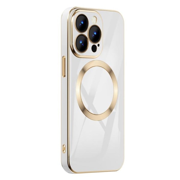 iPhone 14 Pro Max Magsafe Cover Gold Edge - valkoinen