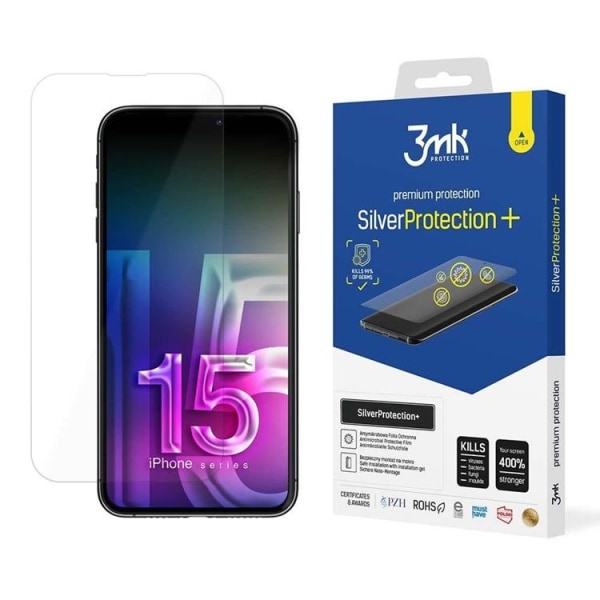 3MK iPhone 15 Plus Härdat Glas Skärmskydd Silver Protection Plus
