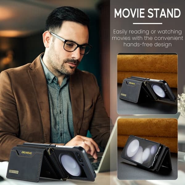 DG.MING Samsung Galaxy Z Flip7 FE Konstläder Plånboksfodral - Svart