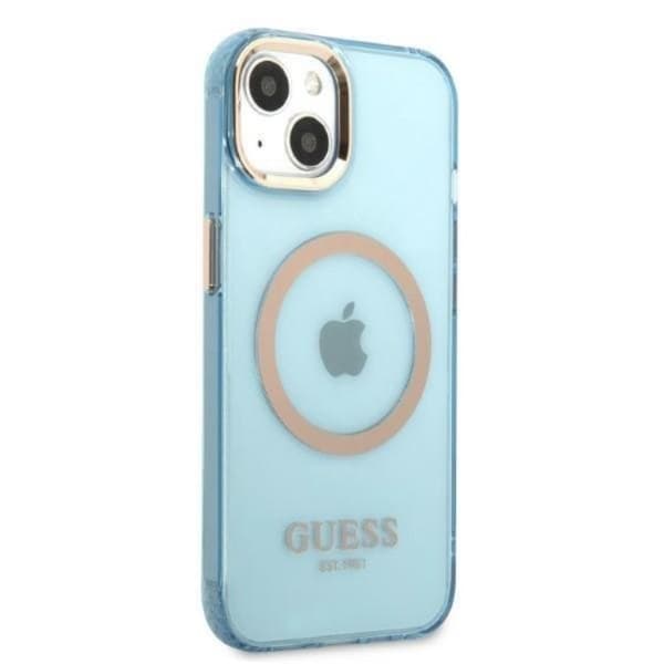 GUESS iPhone 13 Skal MagSafe Gold Outline Translucent - Sininen Blå