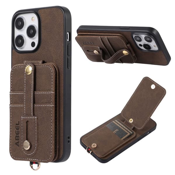 ABEEL Style 02 Mobilskal till iPhone 14 Pro Kickstand Khaki PU Läder