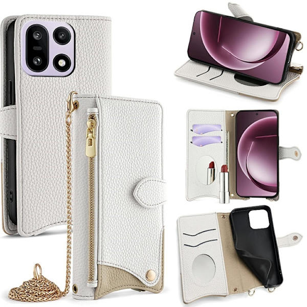 OnePlus 15 5G Plånboksfodral Irregular Tail Style Konstläder Vit