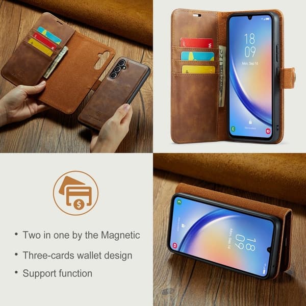 DG.MING Samsung Galaxy A34 5G Plånboksfodral Äkta läder Magnetisk Brun