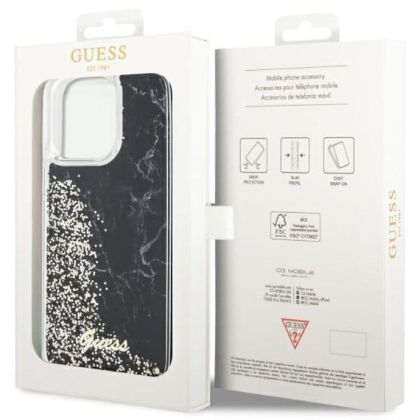 Guess iPhone 14 Pro Max Mobile Case Liquid Glitter Marble - musta