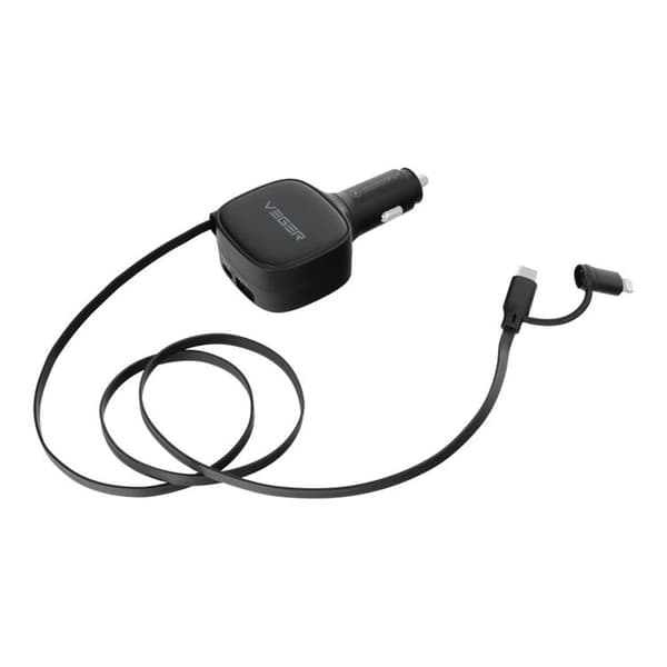 VEGER Biloplader 84W USB-C med Lightning/USB-C Kabel CC89 - Sort Svart