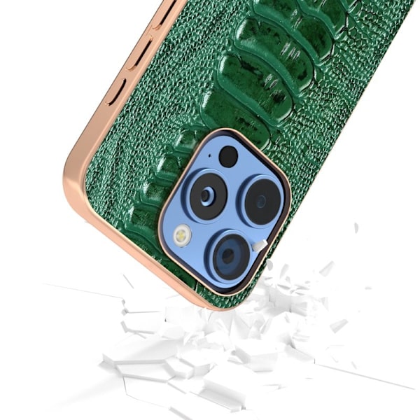 ABEEL iPhone 16 Pro Plånboksfodral Electroplating Grön Äkta Läder
