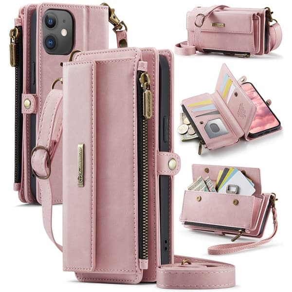 CASEME iPhone 12 mini Konstläder Plånboksfodral med RFID-Skydd - Rosa