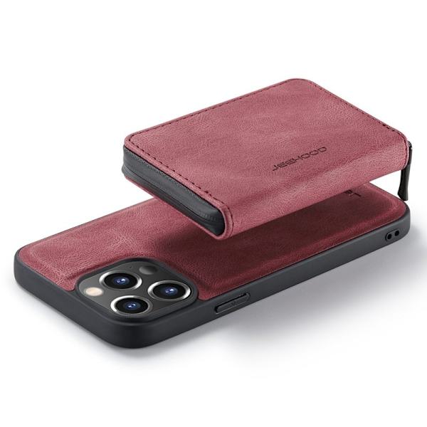 JEEHOOD Shockproof Case iPhone 14 Pro Max Konstläder Plånboksfodral Röd