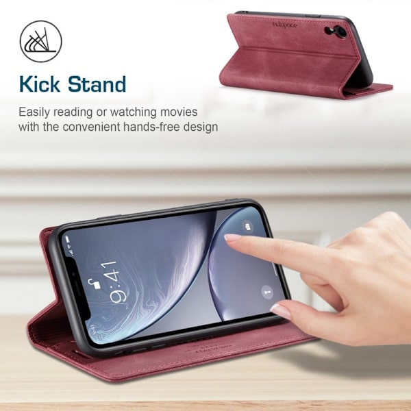 AUTSPACE A01 iPhone XR Plånboksfodral i Konstläder - Röd