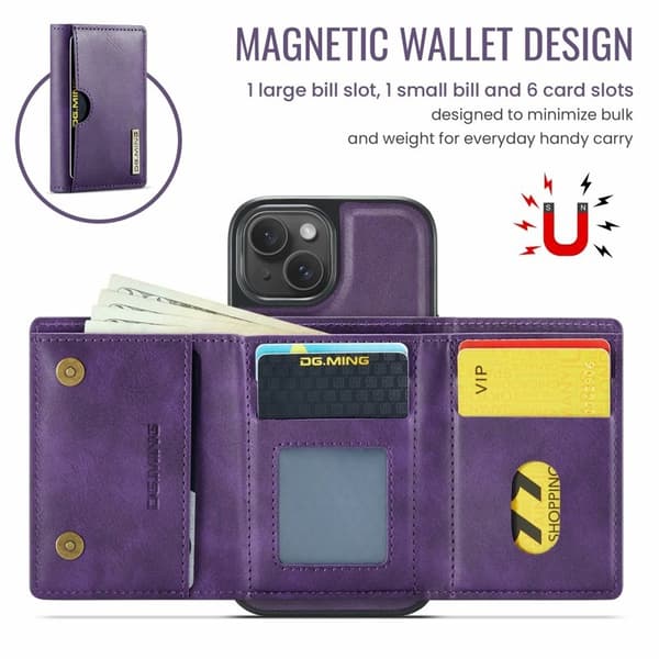 DG.MING M6 Series Mobilskal till iPhone 14 Plus Magnetiskt Plånboksfodral Lila