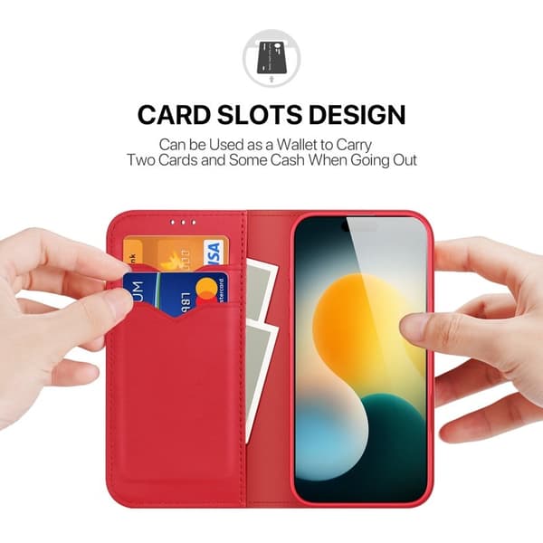 DUX DUCIS Hivo iPhone 17 Pro Plånboksfodral Äkta läder - Röd Röd