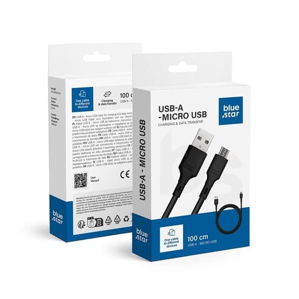 Blue Star Kabel USB-A Till Micro USB 1m - Svart Black
