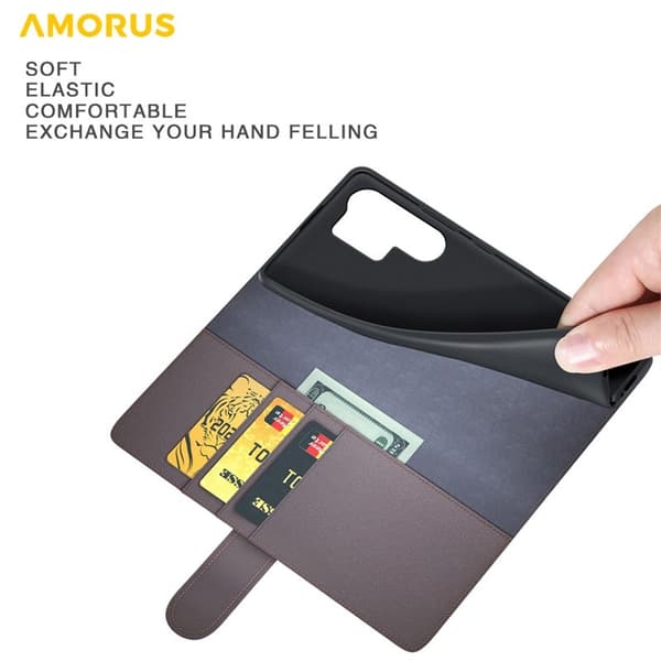 AMORUS Samsung Galaxy S26 Ultra Plånboksfodral Äkta Läder - Svart