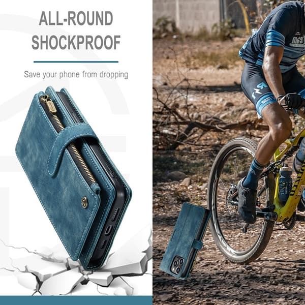 CASEME Konstläder Plånboksfodral för iPhone 13 Pro Max med rem - Grön