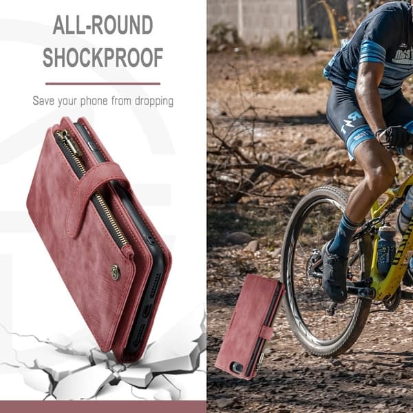 CASEME Konstläder Plånboksfodral för iPhone 6/7/8 Plus med rem - Röd